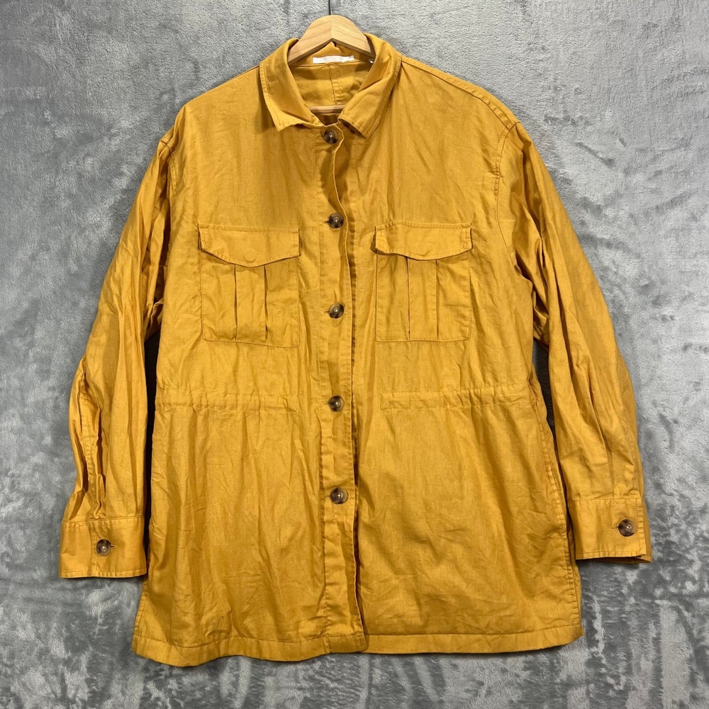 UNIQLO Shirt Jacket Womens L Mustard Yellow Linen Cotton 211-427065 Oversized